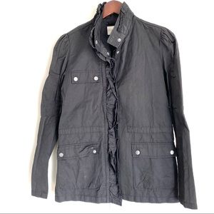 CONVERSE Womens Small Black Long Sleeve Snap Front Ruffled Utility Jacket BB3